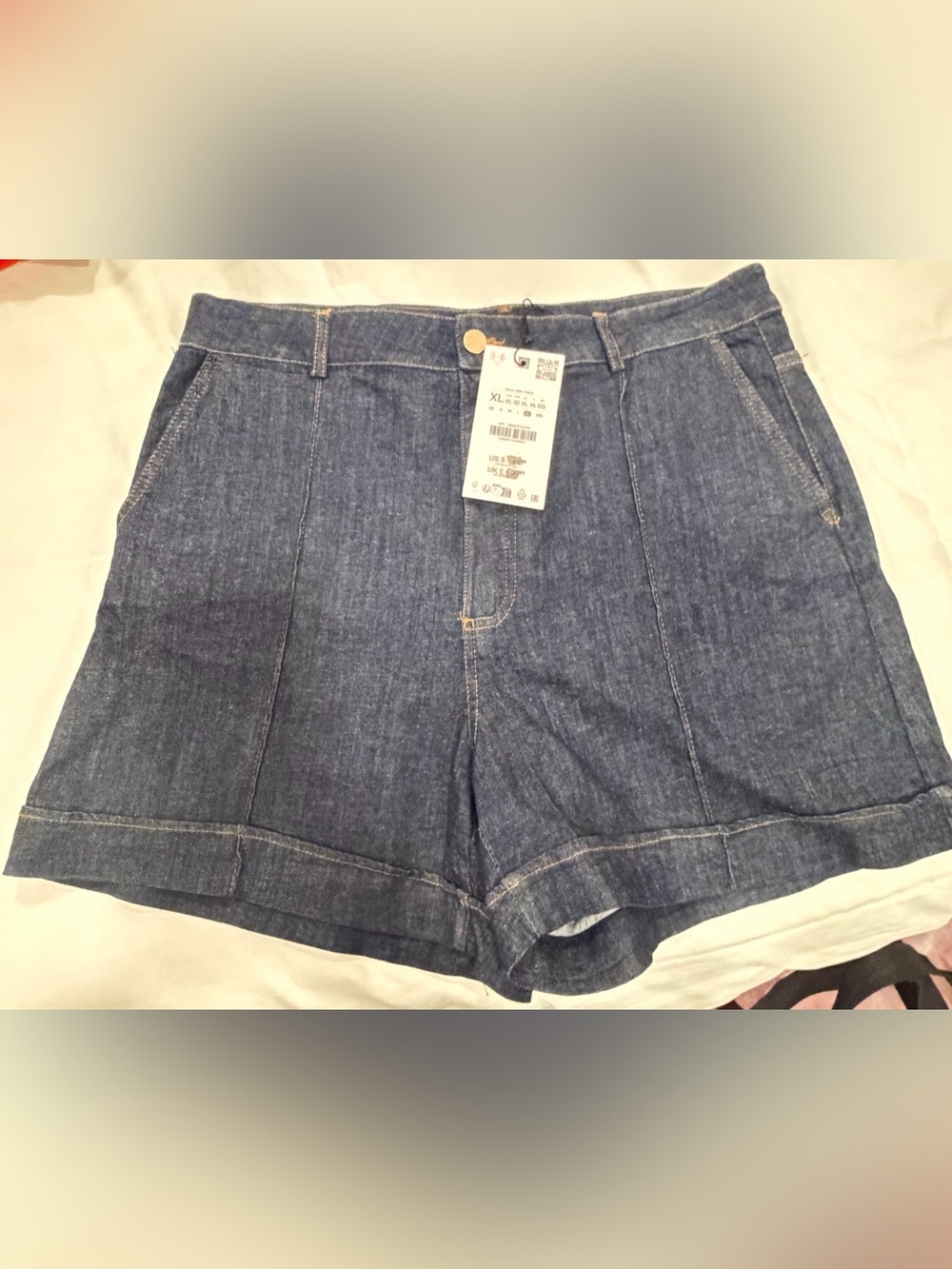 Zara Dark Blue High-Rise Denim Shorts